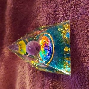 Resin pyramid with gold flakes. Decorative 2" piece.